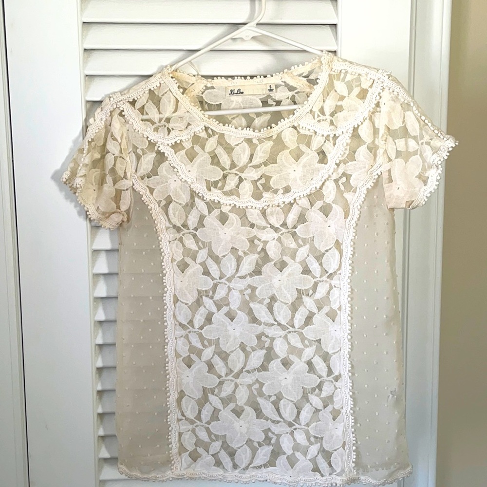 Ivory flower lace Madewell top